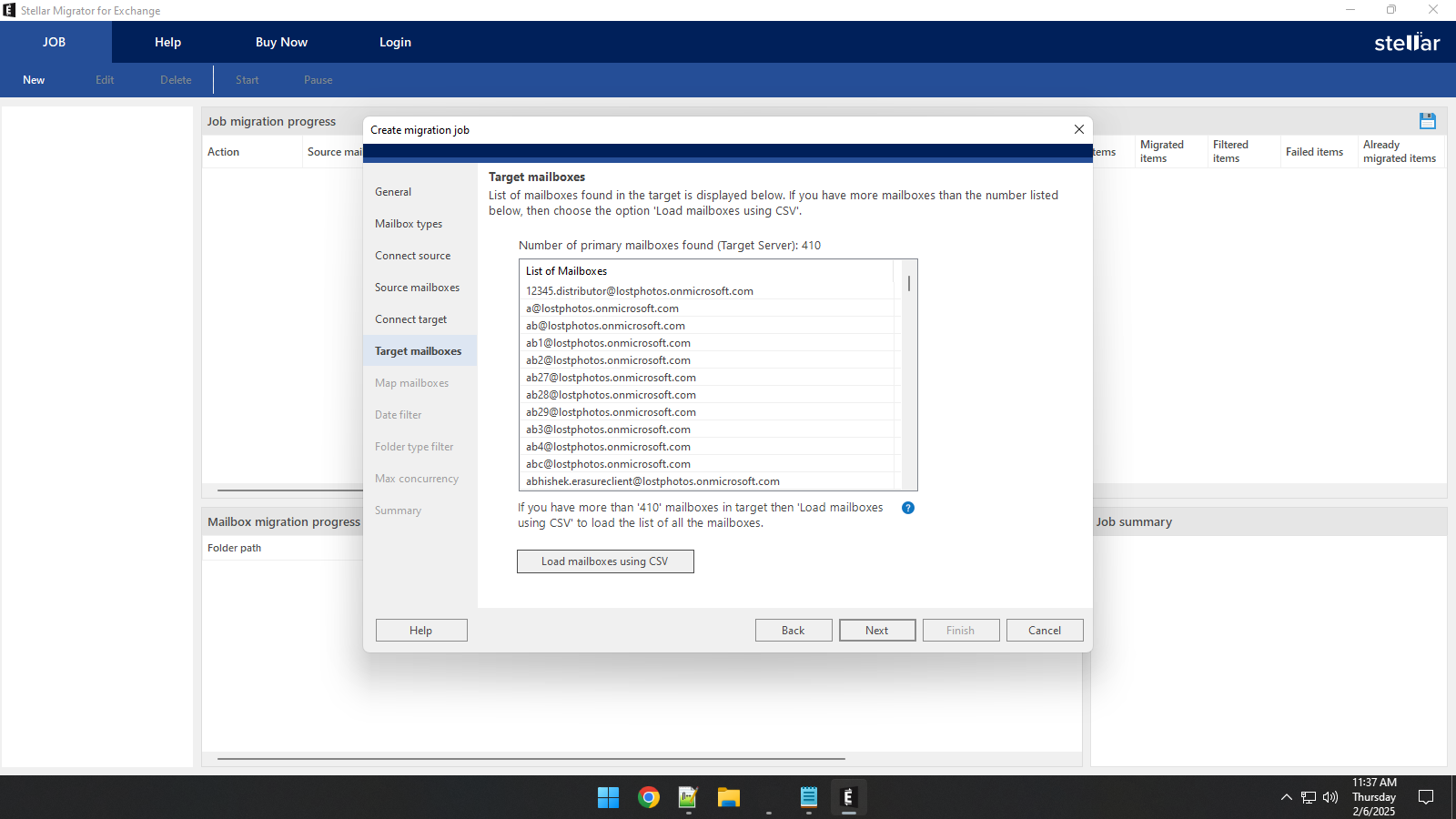 Once the cloud-based server is connected, you can you can see the list of mailboxes that the software found on the target Microsoft 365.